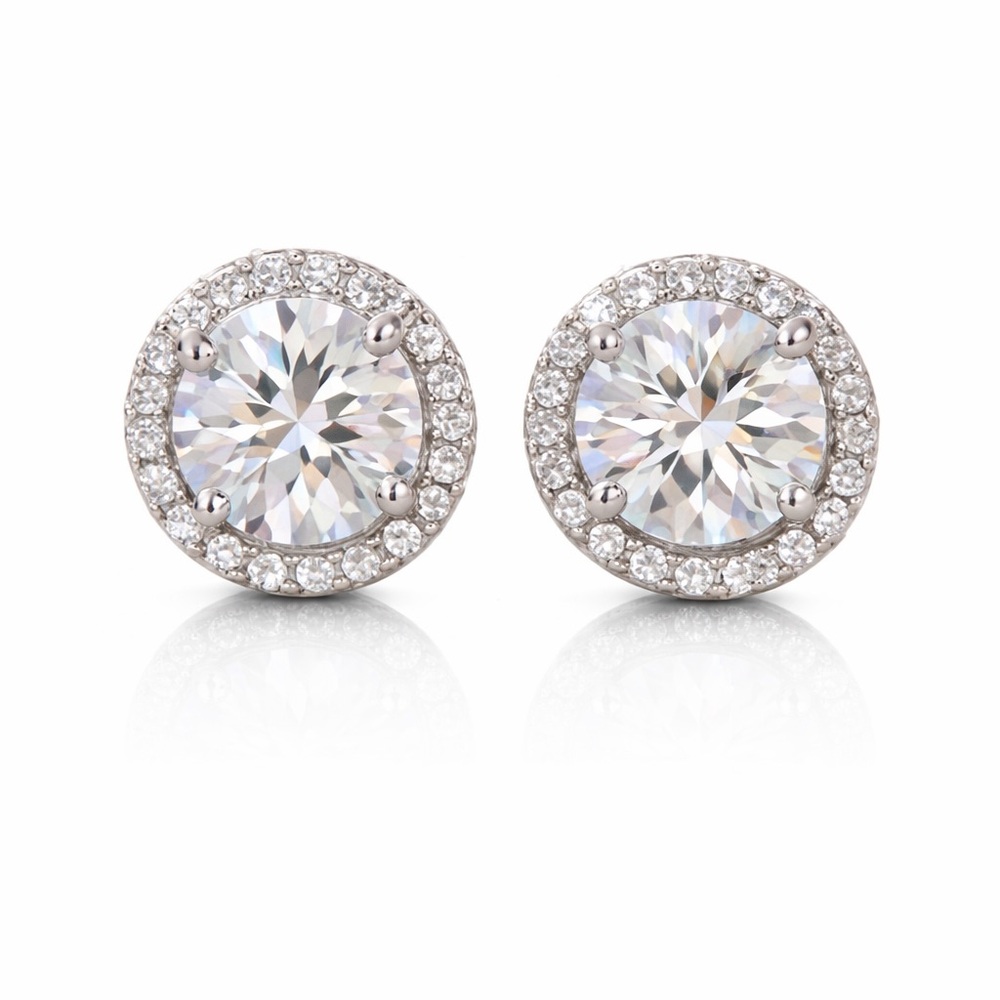 NWT Diamond Moissanite Halo Stud Earrings 1.0ctw S925 Sterling Silver $299 MSRP